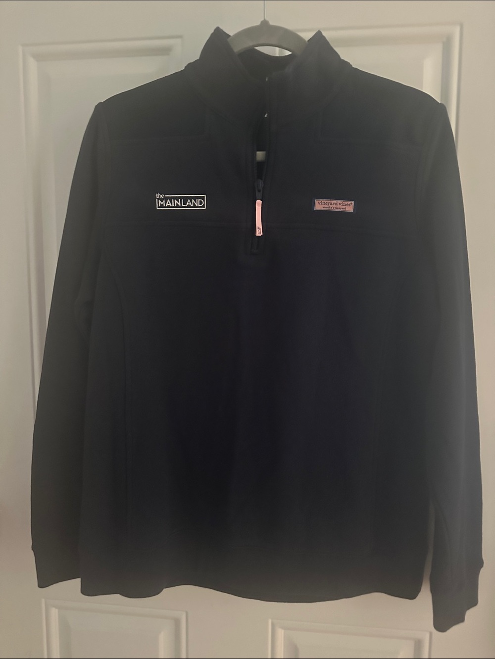 Vineyard Vines Navy Blue medium weight Quarter-Zip Pullover with Pink Zip Accen